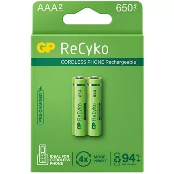 باتری نیم قلمی قابل شارژ 650 میلی آمپر GP مدل +ReCyko